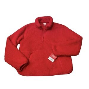Women's Cherry Red Sherpa Half Zip Pullover With Pocket - Wondershop Size Small